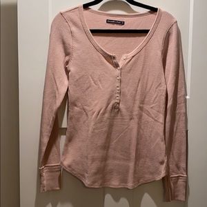 Abercrombie waffle Henley light pink size Large